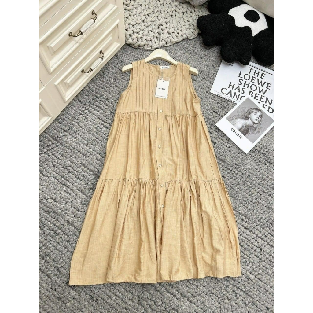 Váy hè form babydoll suông dài 3 tầng siêu xinh, chất đũi Hàn mềm nhẹ cực mát, Bầu Bí cũng OK ạ