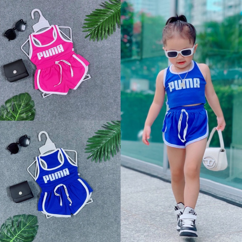 Set Đồ Kiểu Bé Gái Áo Thun Khoét Vai Phối Quần Đùi Thun Gân Co Dãn