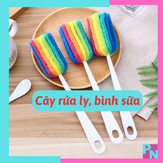 Cây rửa bình sữa cây súc bình sữa cây rửa ly 7 màu, cây cọ bình sữa tạo bọt tiện lợi