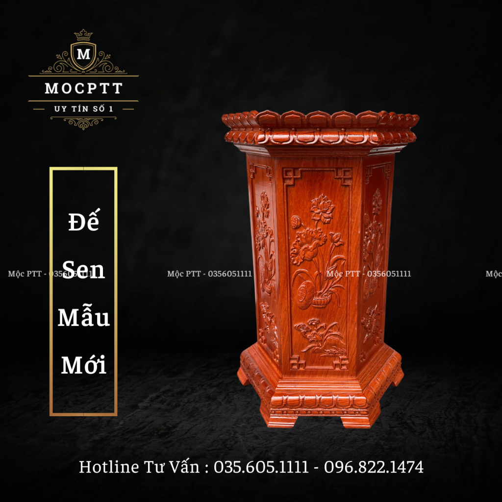 Đôn Lục Giác , Đế Lục Giác , Đế Tượng Phật gỗ Hương Đá kích thước mặt 25 cao 40 45 60 cm