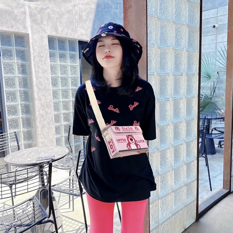 Túi đeo chéo gấu dâu- Túi custom mini box bag- Túi losto mini dễ thương