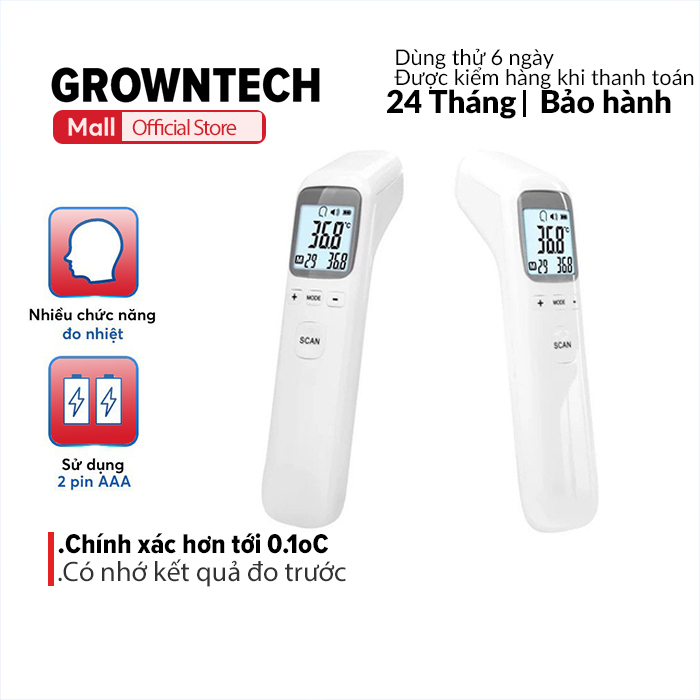 Nhiệt kế điện tử hồng ngoại GrownTech CK-TT 1803 đo trán đa chức năng đo thân nhiệt, nhiệt độ phòng