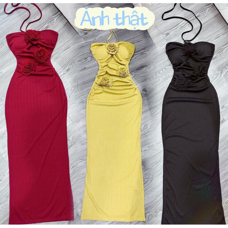 Đầm Thun Body Đính Hoa Buộc Dây Gợi Cảm Sang Chảnh Tôn Dáng Hàng Free Size M662