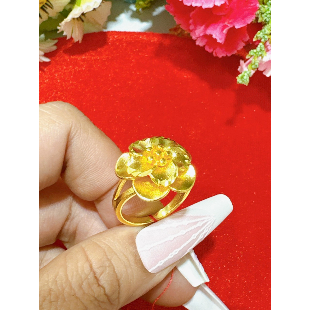 Nhẫn 1 chỉ hoa mai chuẩn màu 24 có khắc 24..k