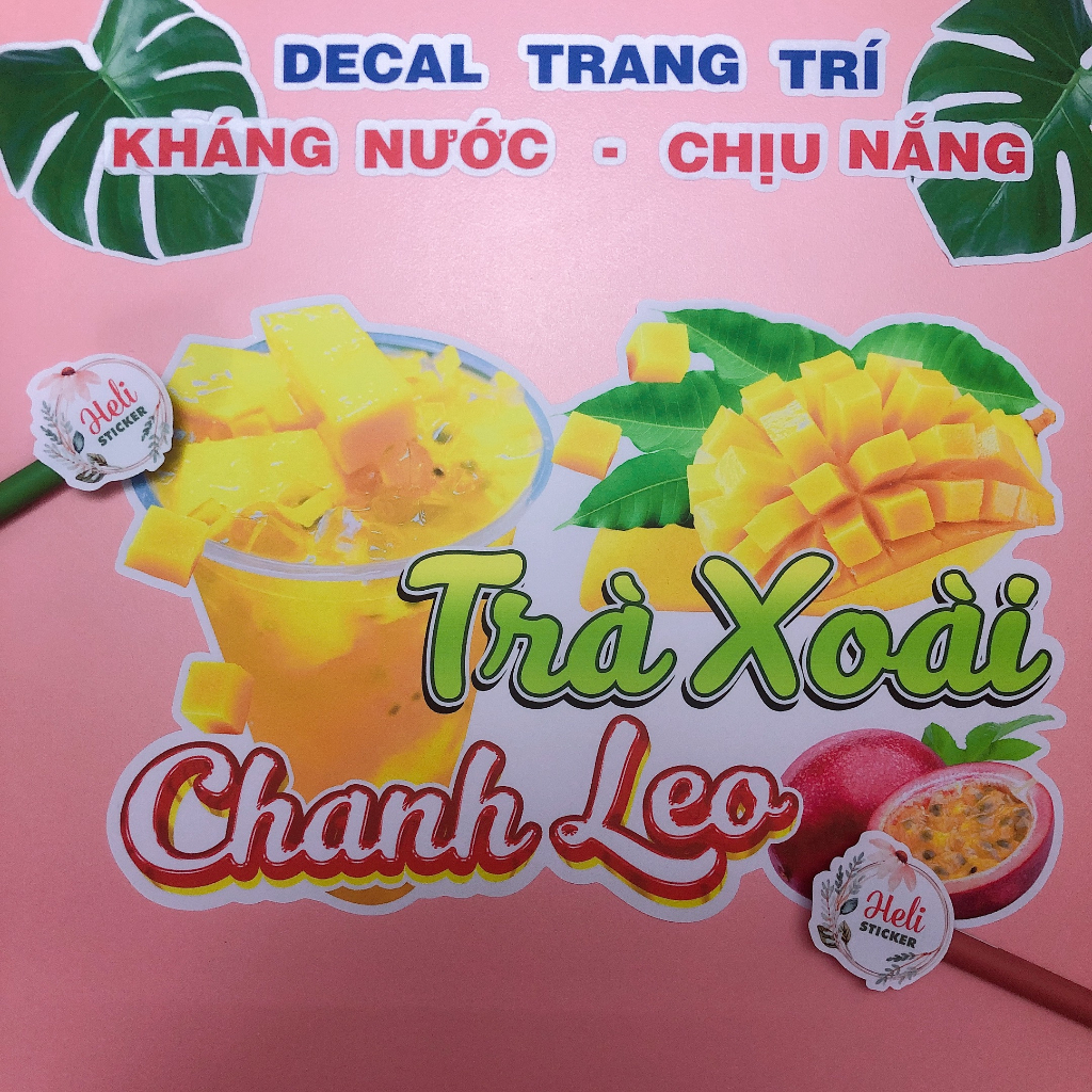 Decal Trang Trí TRÀ XOÀI CHANH LEO ✨ Hình Dán Decor Quán Trà Sữa, Cà Phê - Sticker Kháng Nước, Chịu Nắng, Cắt Sẵn.