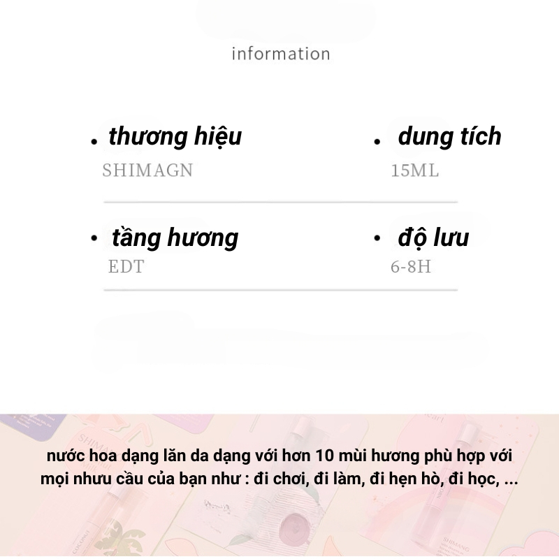 Nước Hoa Dạng Lăn Unisex Shimang 15ML Lưu Hương Thơm Lâu Mùi Hương Đa Dạng Siêu Dễ Thương