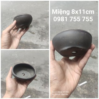 Chậu bonsai Bầu dục mini,chậu Gốm Nâu Bát Tràng