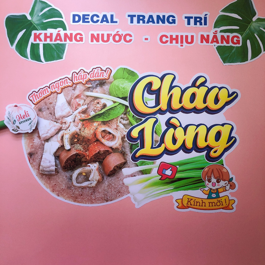Decal Trang Trí CHÁO LÒNG Loại 1 ✨ Hình Dán Quán Ăn Vặt, Trà Sữa, Cà Phê, Sinh Tố - Sticker Kháng Nước, Chịu Nắng.