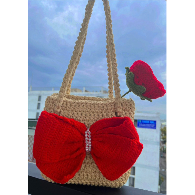 Túi len móc bằng sợi Macrame nơ xinh 🥰🥰