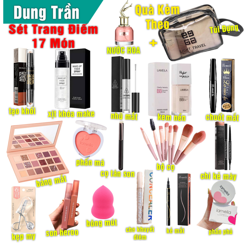 Combo MakeUp 21 Món Đầy Đủ &ComBo 17 Món Đầy Đủ Với Nhiều Phần Qùa Kèm Theo - Dung Trần Mew