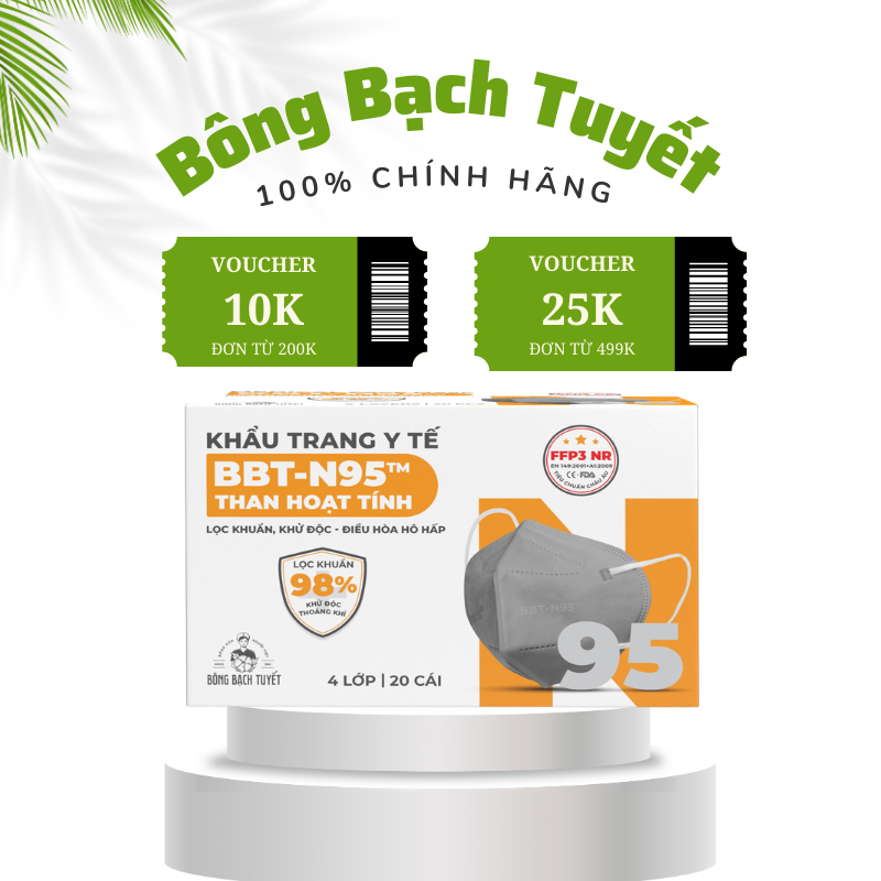 Khẩu trang Bông Bạch Tuyết N95 Than Hoạt Tính 20 cái/hộp