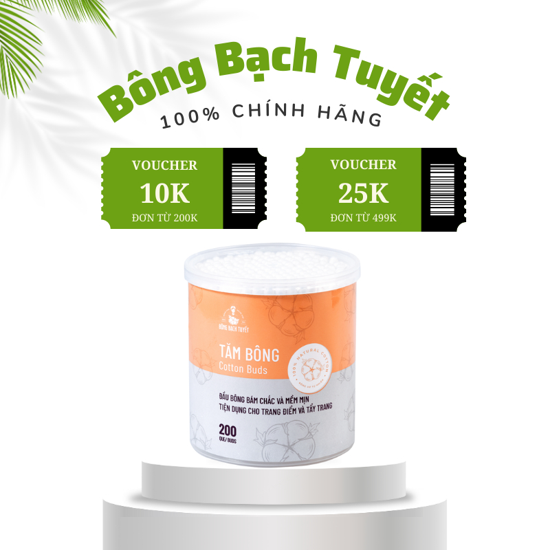 Tăm bông người lớn Bông Bạch Tuyết hộp tròn 200 que
