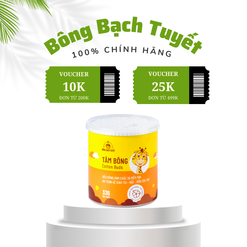 Tăm bông trẻ em Bông Bạch Tuyết 336 que/ hộp tròn