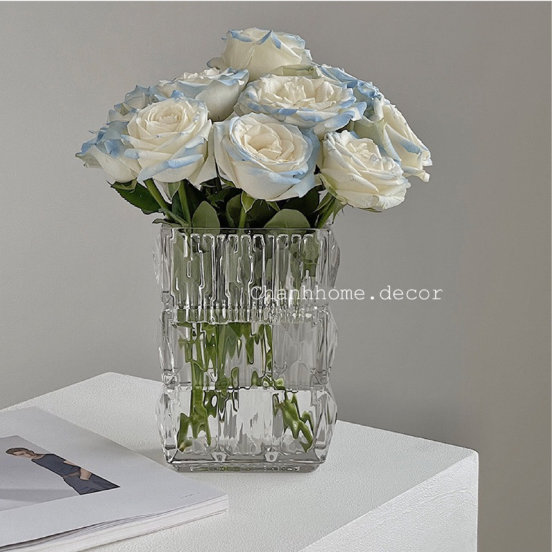 Bình hoa thuỷ tinh pha lê, lọ cắm hoa vân đá decor bàn làm việc, phòng khách cao cấp trang trí nhà cửa |Chanhhome.decor|