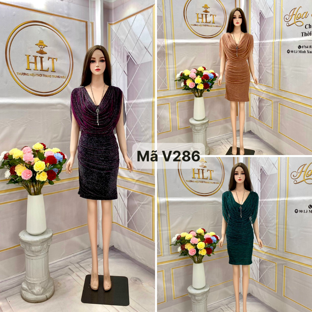 Đầm cổ đổ lưới thun nhũ