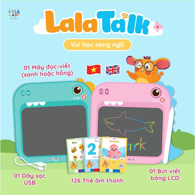 Máy Đọc Viết Đa Năng Cho Bé - Đọc Thẻ Song Ngữ Kết hợp Bảng Viết Tự Xóa LCD LalaTalk