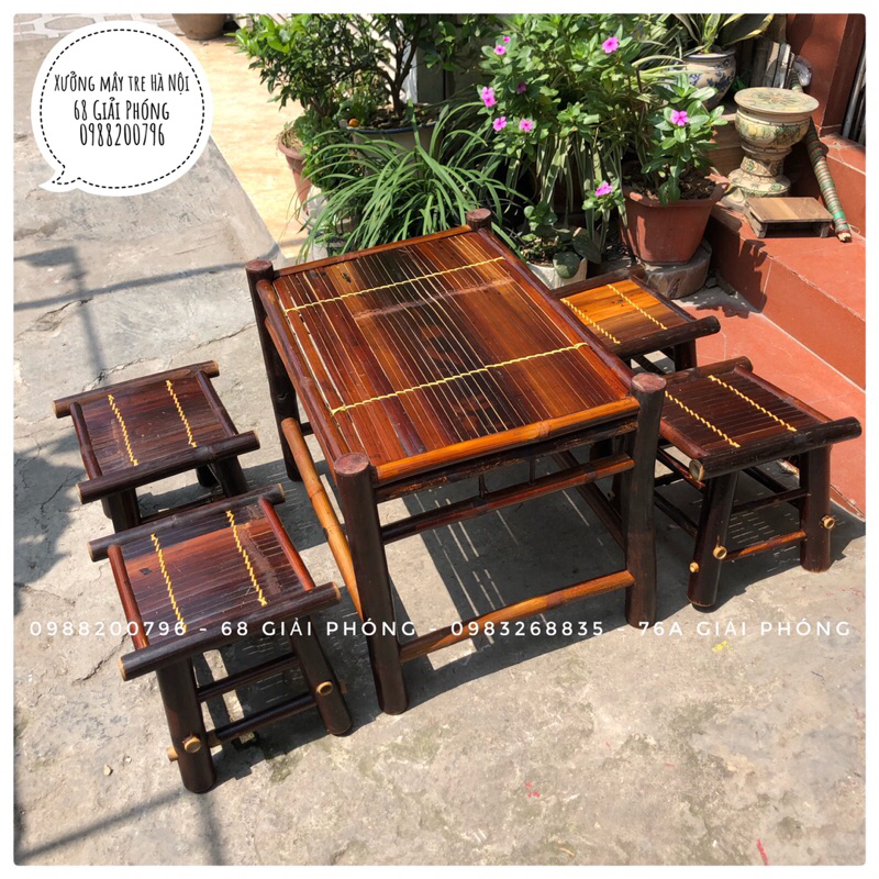 Bộ bàn ghế tre hun khói đơn giản, phù hợp mọi mọi không gian decor gia đình/ sân vườn/ homestay