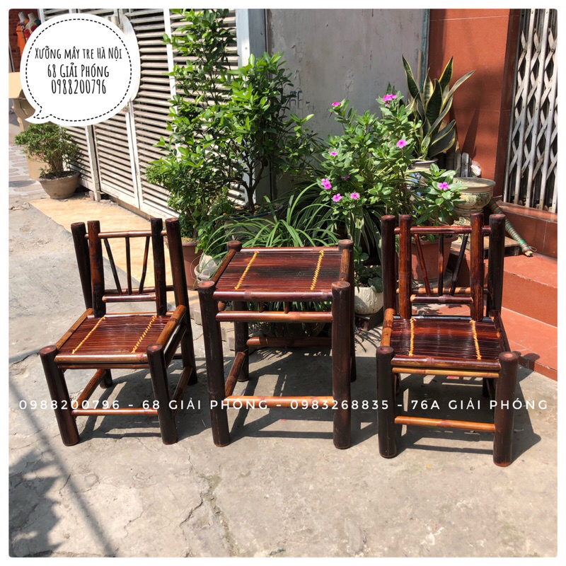 Bộ bàn ghế tre hun khói đơn giản, phù hợp mọi mọi không gian decor gia đình/ sân vườn/ homestay