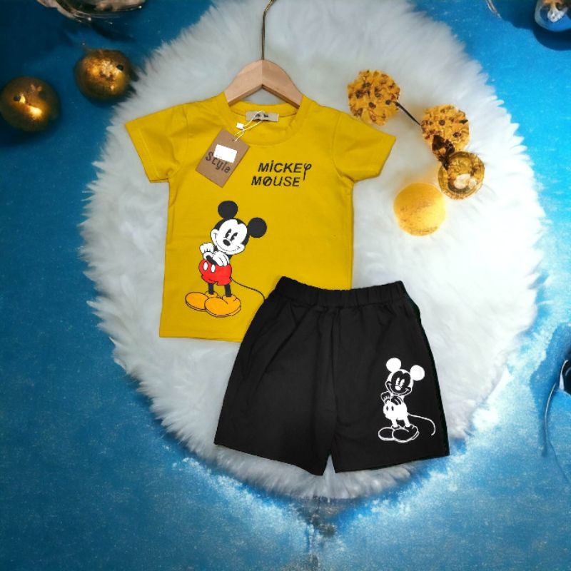 Bộ đồ cộc tay mùa hè cotton hoạ tiết Micky, đồ bộ cho bé trai  hàng quảng châu cotton mềm mát