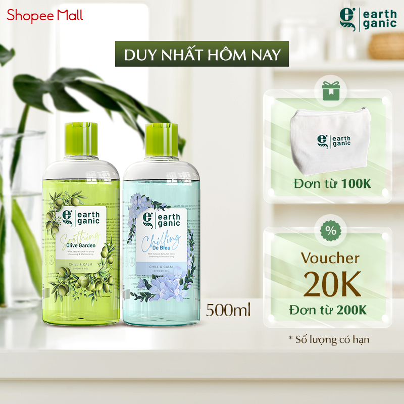 Combo 2 Sữa Tắm Dưỡng Ẩm Earthganic chứa AHA Hương Ô Liu + Hoa Lan Nam Phi 500mlx2