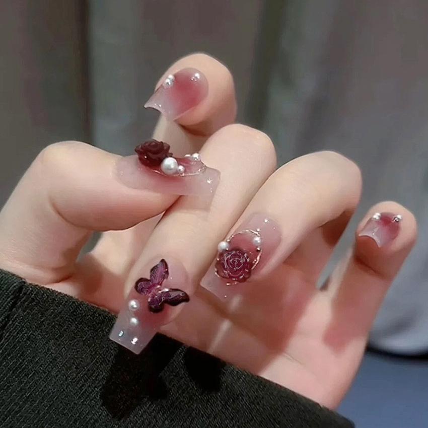 Set 24 móng tay giả dài đính đá