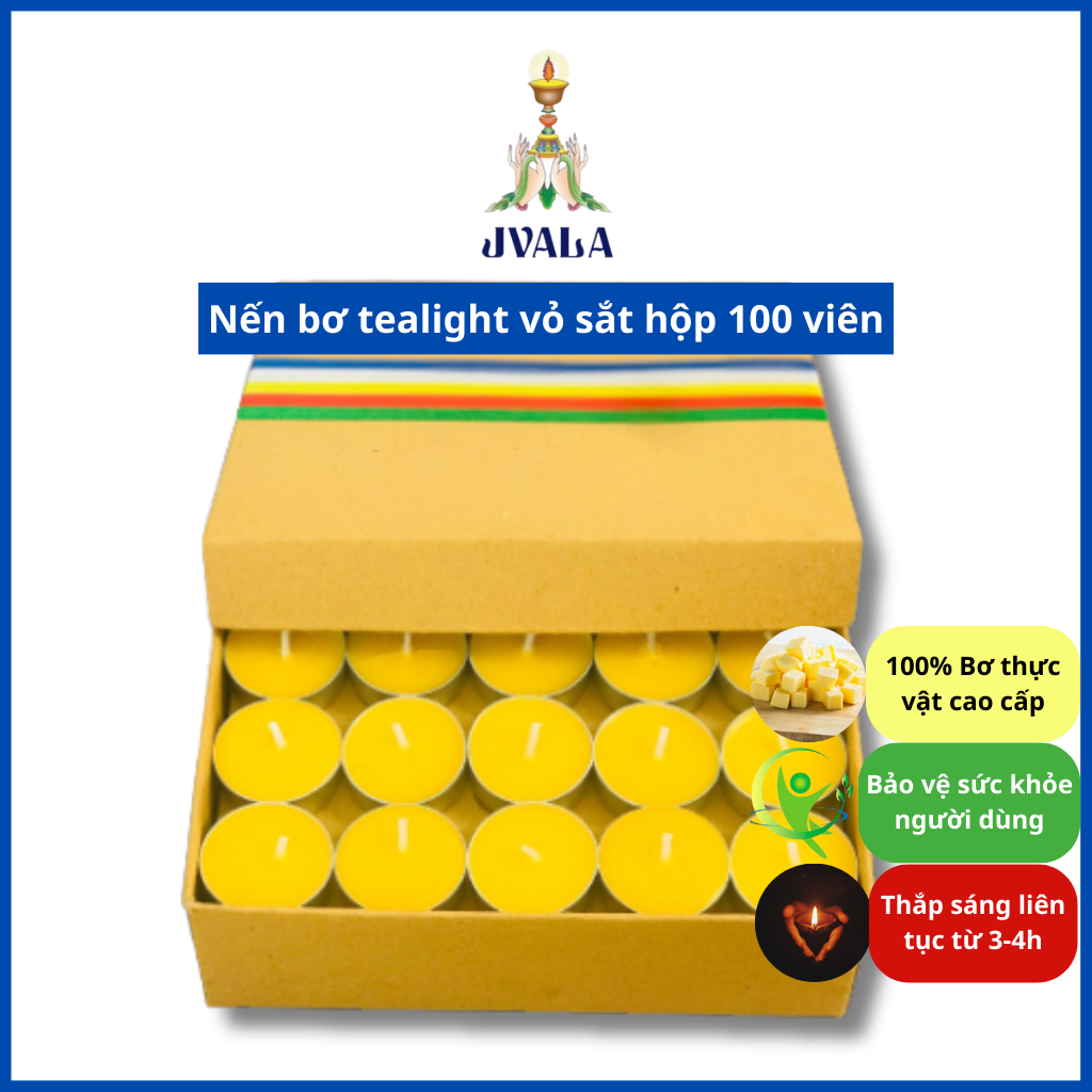 Đèn bơ cúng Phật JVALA - nến bơ vỏ sắt (hộp 100 viên)