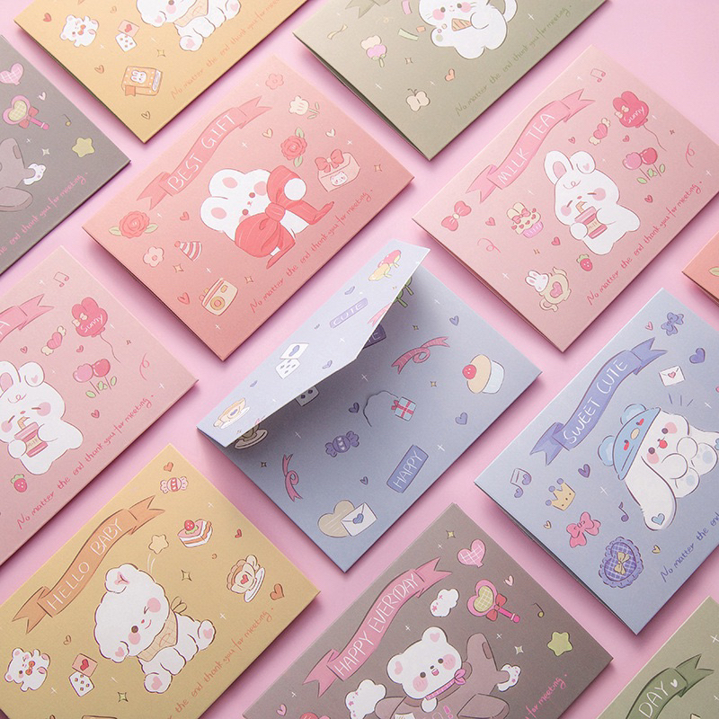 Thiệp gấp bao thư mini hình gấu cute, Sanrio siêu dễ thương không kèm bao thư