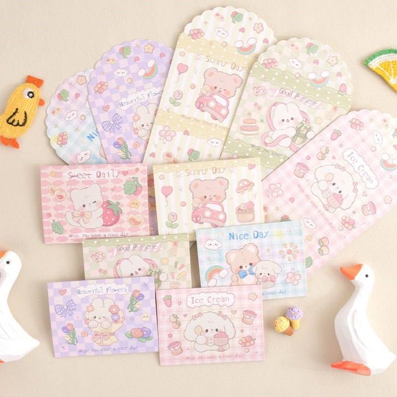 Thiệp gấp bao thư mini hình gấu cute, Sanrio siêu dễ thương không kèm bao thư