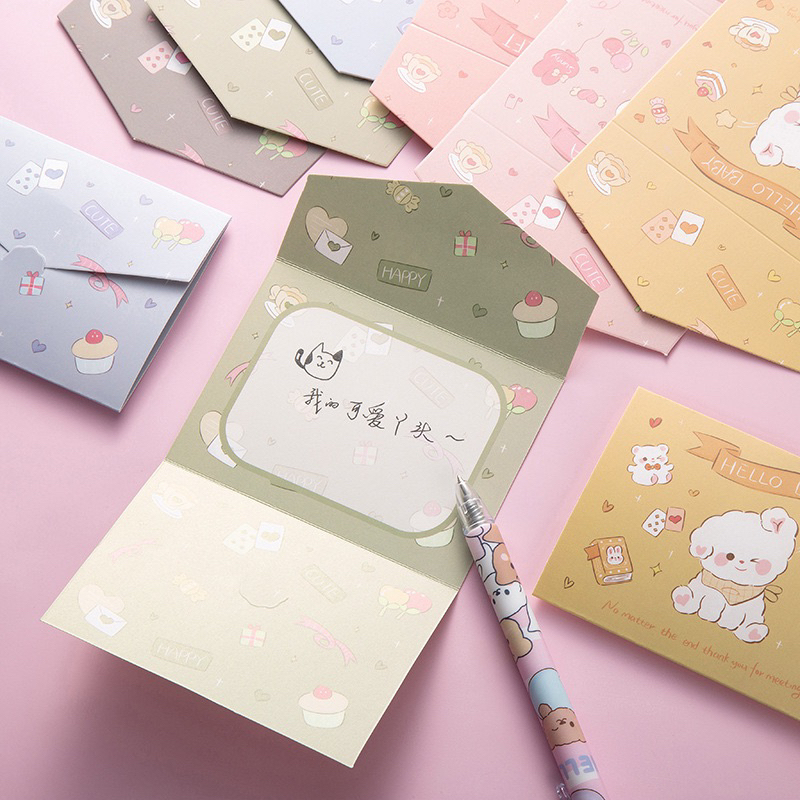 Thiệp gấp bao thư mini hình gấu cute, Sanrio siêu dễ thương không kèm bao thư