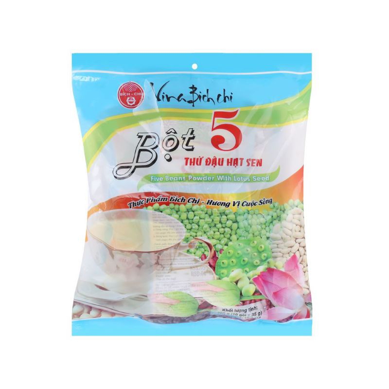 BỘT 5 THỨ ĐẬU HẠT SEN BÍCH CHI CÓ ĐƯỜNG BỊCH 350G (10 GÓI 35G)