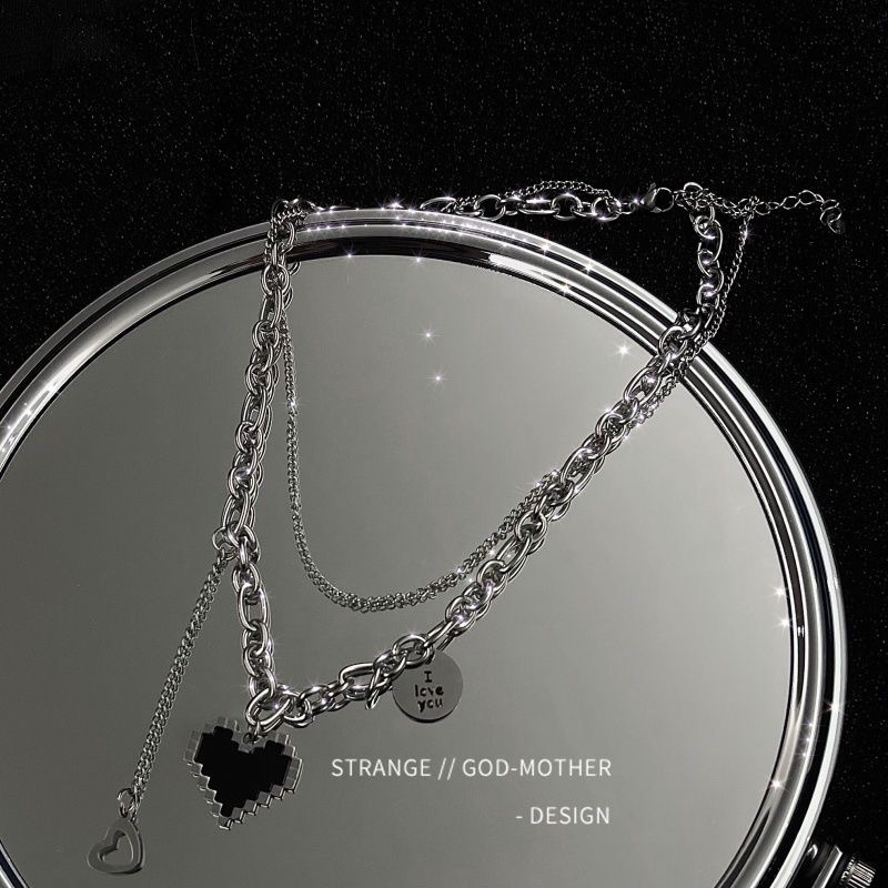 DÂY CHUYỀN THÉP TITAN KHÔNG GỈ HÌNH TRÁI TIM PIXEL ĐEN VÒNG CỔ DÂY XÍCH NGẦU WONNA NECKLACE NAM NỮ UNISEX Y2K