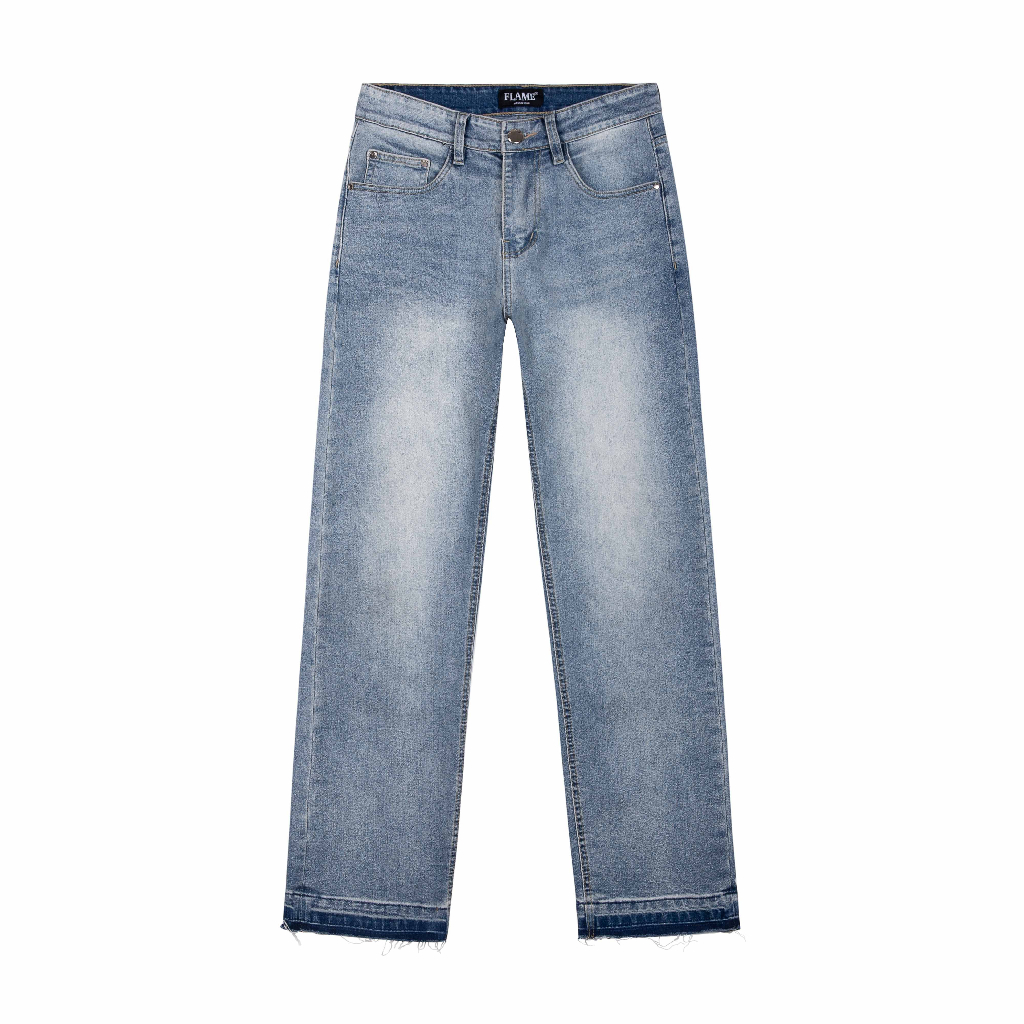 𝗙𝗟𝗔𝗠𝗘 𝗦𝗧𝗥𝗔𝗜𝗚𝗛𝗧 𝗗𝗘𝗡𝗜𝗠  - QUẦN JEANS XANH TRƠN ỐNG SUÔNG FORM REGULAR FIT
