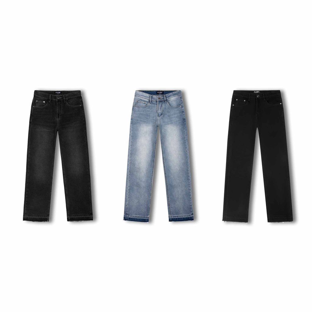 𝗙𝗟𝗔𝗠𝗘 𝗦𝗧𝗥𝗔𝗜𝗚𝗛𝗧 𝗗𝗘𝗡𝗜𝗠  - QUẦN JEANS XANH TRƠN ỐNG SUÔNG FORM REGULAR FIT
