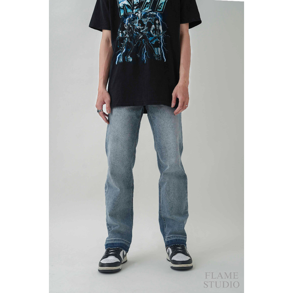 𝗙𝗟𝗔𝗠𝗘 𝗦𝗧𝗥𝗔𝗜𝗚𝗛𝗧 𝗗𝗘𝗡𝗜𝗠  - QUẦN JEANS XANH TRƠN ỐNG SUÔNG FORM REGULAR FIT