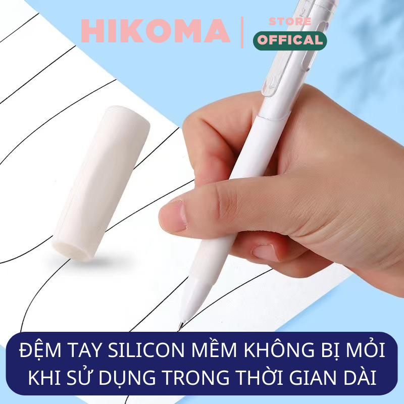 Bút gel bấm mực đen ngòi 0.5mm viết trơn - Bút bi nước bấm trong suốt - bút gel bấm cute - văn phòng phẩm Hikoma