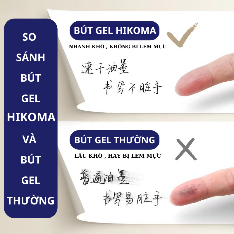 Bút gel bấm mực đen ngòi 0.5mm viết trơn - Bút bi nước bấm trong suốt - bút gel bấm cute - văn phòng phẩm Hikoma