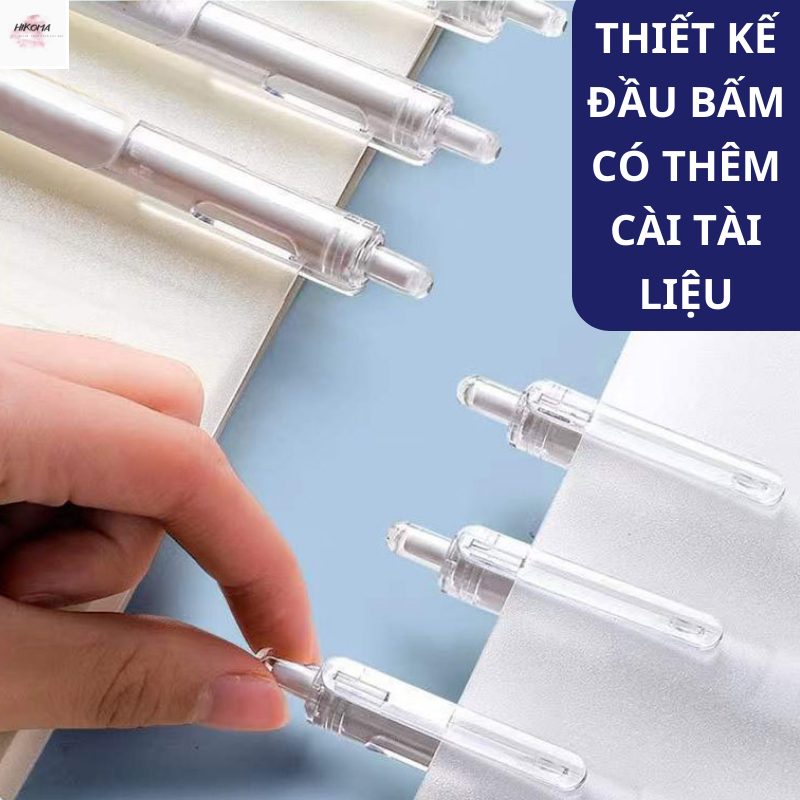 Bút gel bấm mực đen ngòi 0.5mm viết trơn - Bút bi nước bấm trong suốt - bút gel bấm cute - văn phòng phẩm Hikoma