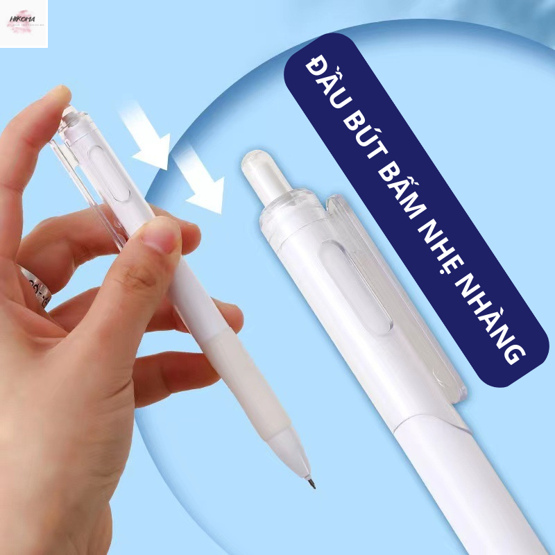 Bút gel bấm mực đen ngòi 0.5mm viết trơn - Bút bi nước bấm trong suốt - bút gel bấm cute - văn phòng phẩm Hikoma