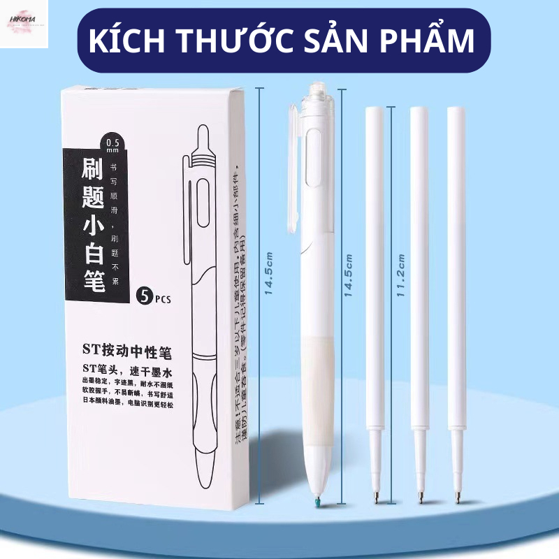 Bút gel bấm mực đen ngòi 0.5mm viết trơn - Bút bi nước bấm trong suốt - bút gel bấm cute - văn phòng phẩm Hikoma