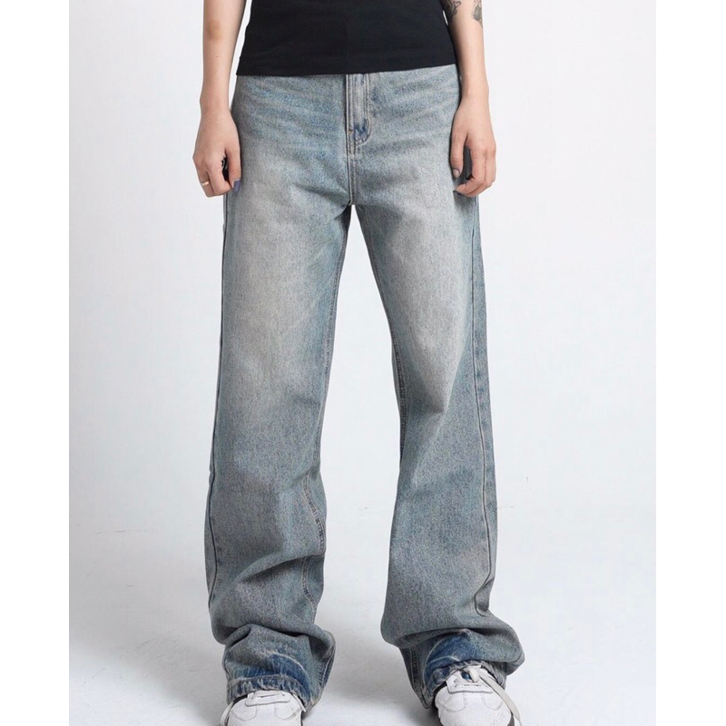 QUẦN JEANS SUÔNG RỘNG VỪA LƯNG CAO - XANH VINTAGE