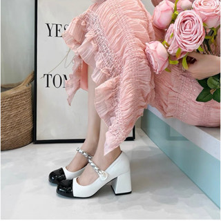  Free ship Giày Cao Gót Xích Ngọc 7p Miu Miu Giày Cao Gót Bít Mũi Gót Vuông 7cm siêu đẹp - Ảnh Thật 