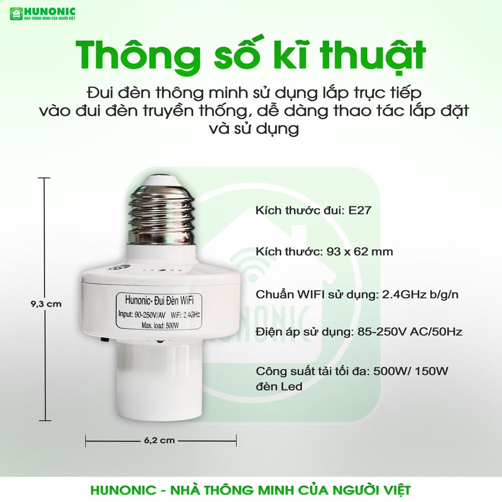 Đui đèn Wifi Hunonic Thông minh - Hàng chính hãng BH 12 tháng