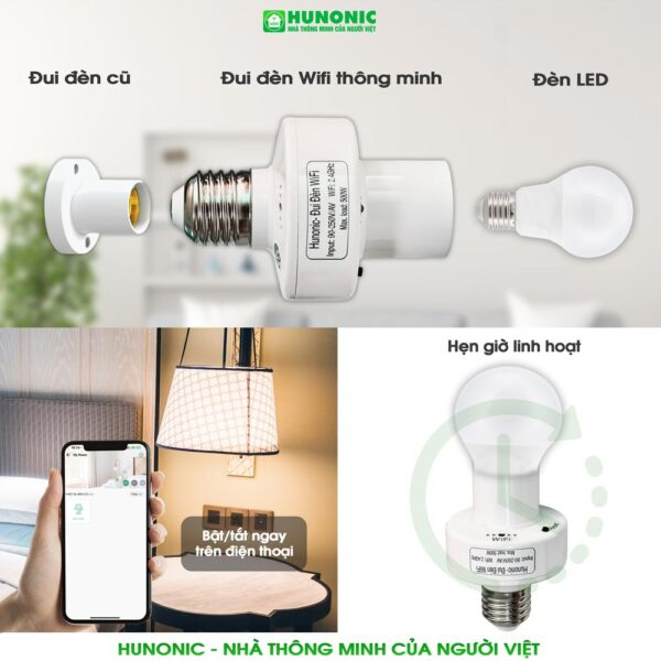 Đui đèn Wifi Hunonic Thông minh - Hàng chính hãng BH 12 tháng