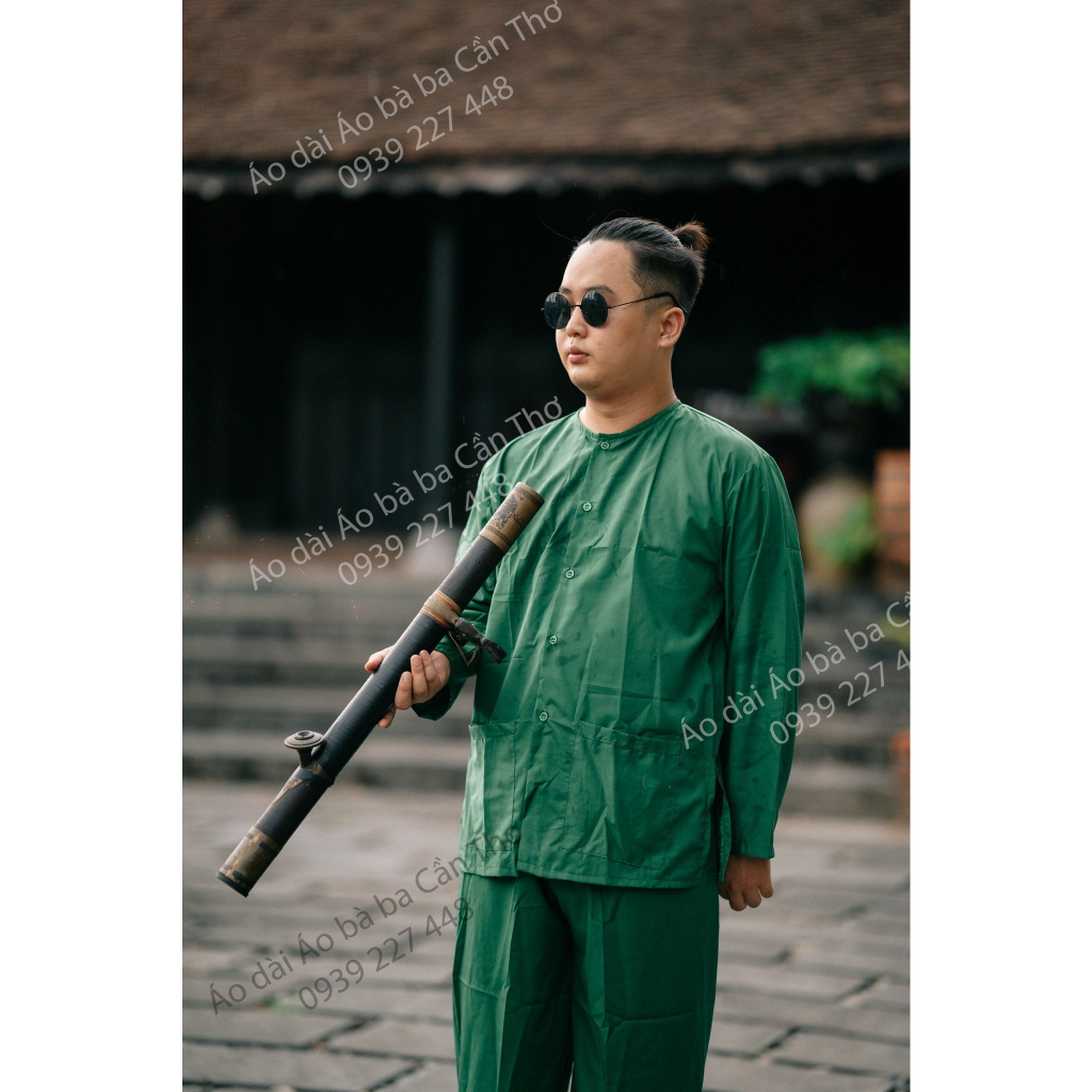 Bộ áo bà ba nam ca tê xanh lá cây truyền thống - Có bộ bà ba Bigsize- may sỉ bà ba toàn quốc - May bộ bà ba theo yêu cầu