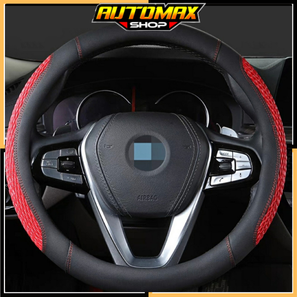 Bọc Vô Lăng Ô Tô Dập Gân Chỉ Đỏ Thể Thao - Bọc Tay Lái Xe Hơi - Da Pu, Ốp Ôm Khít, Chống Trơn, Size 38