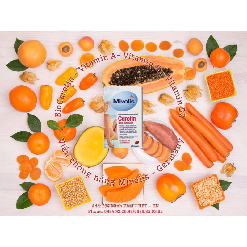 [HÀNG NỘI ĐỊA ĐỨC] VIÊN CHỐNG NẮNG CAROTIN MIVOLIS, BẢO VỆ DA TOÀN CƠ THỂ, CHỐNG LÃO HOÁ, NÁM, SẠM, HỘP 60 VIÊN, AN TOÀN | BigBuy360 - bigbuy360.vn