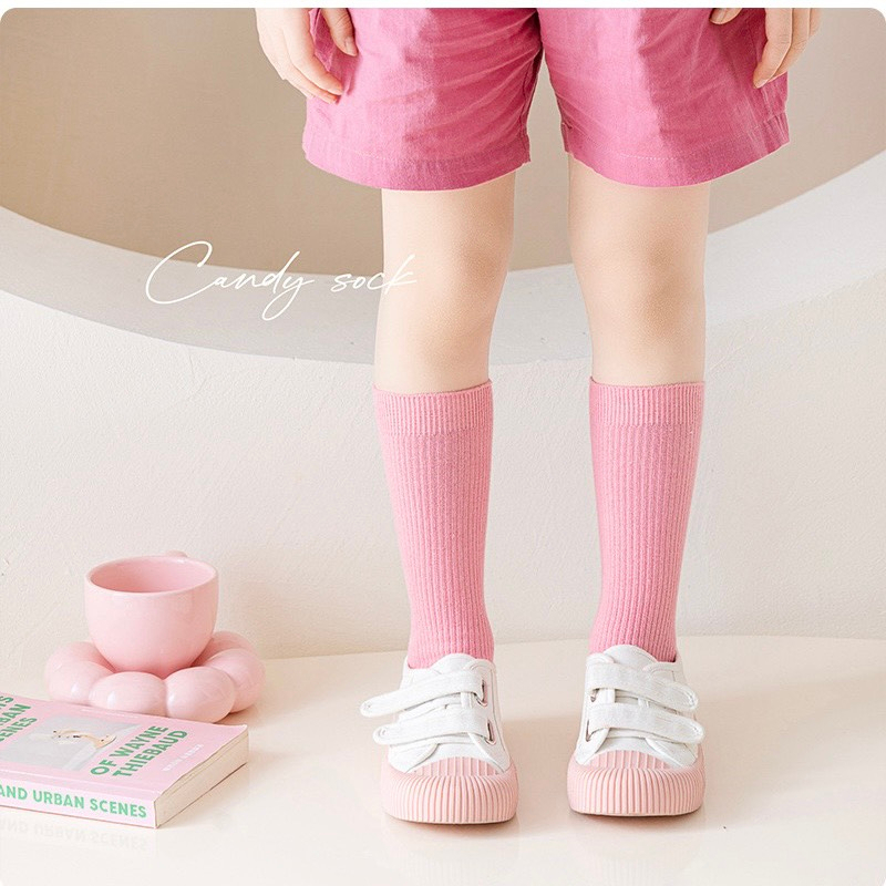 Set 4 đôi tất gân cổ cao cho bé màu trơn nhiều màu cho bé