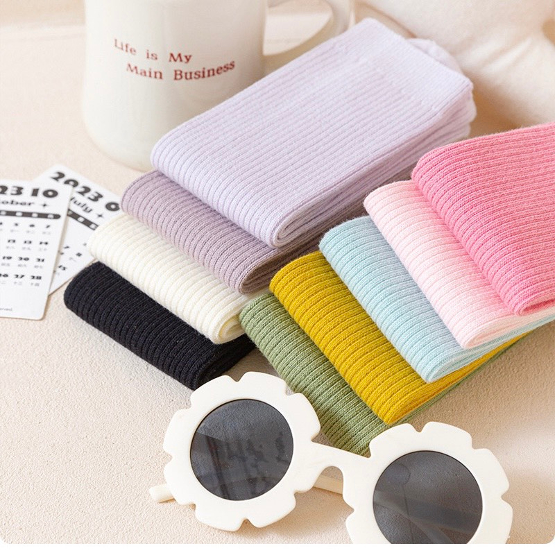 Set 4 đôi tất gân cổ cao cho bé màu trơn nhiều màu cho bé