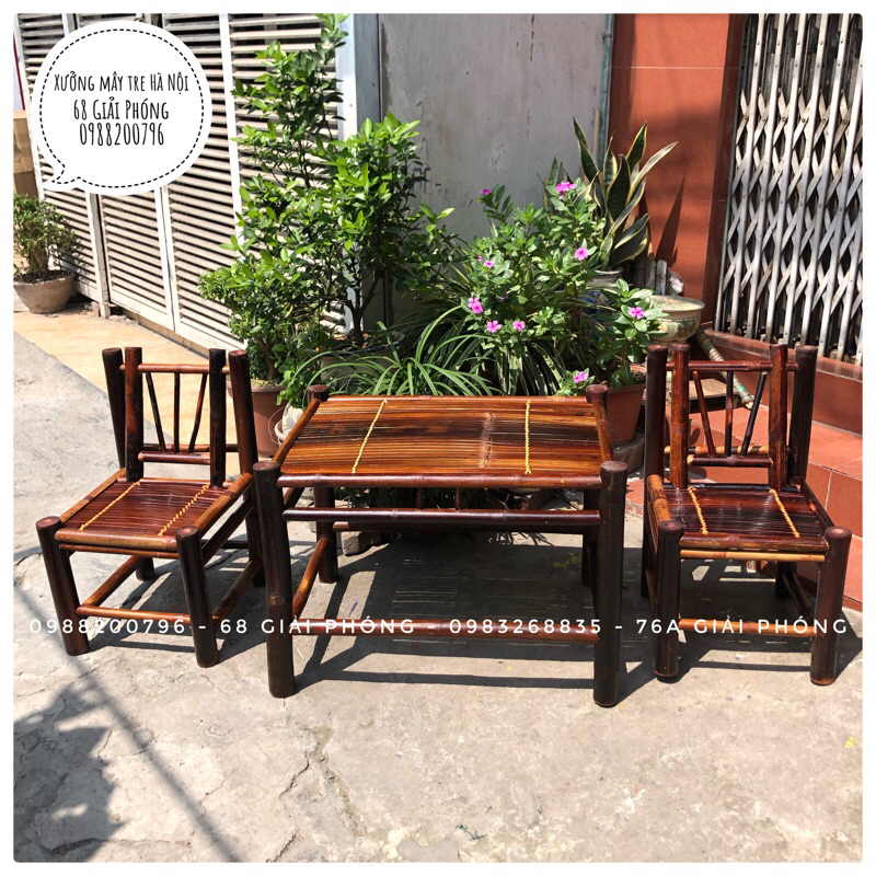 (Combo siêu hời) Bộ bàn ghế tre hun khói đơn giản, phù hợp mọi mọi không gian decor gia đình/ sân vườn/ homestay