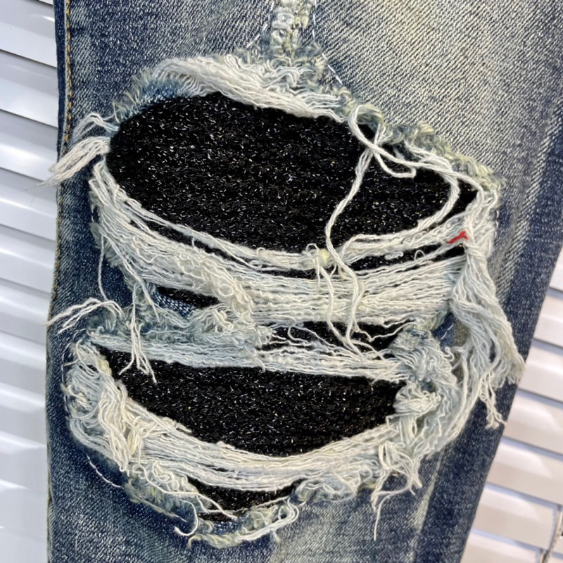 Quần jean nam xanh rách vá kim tuyến,quần bò nam slimfit 4 cúc